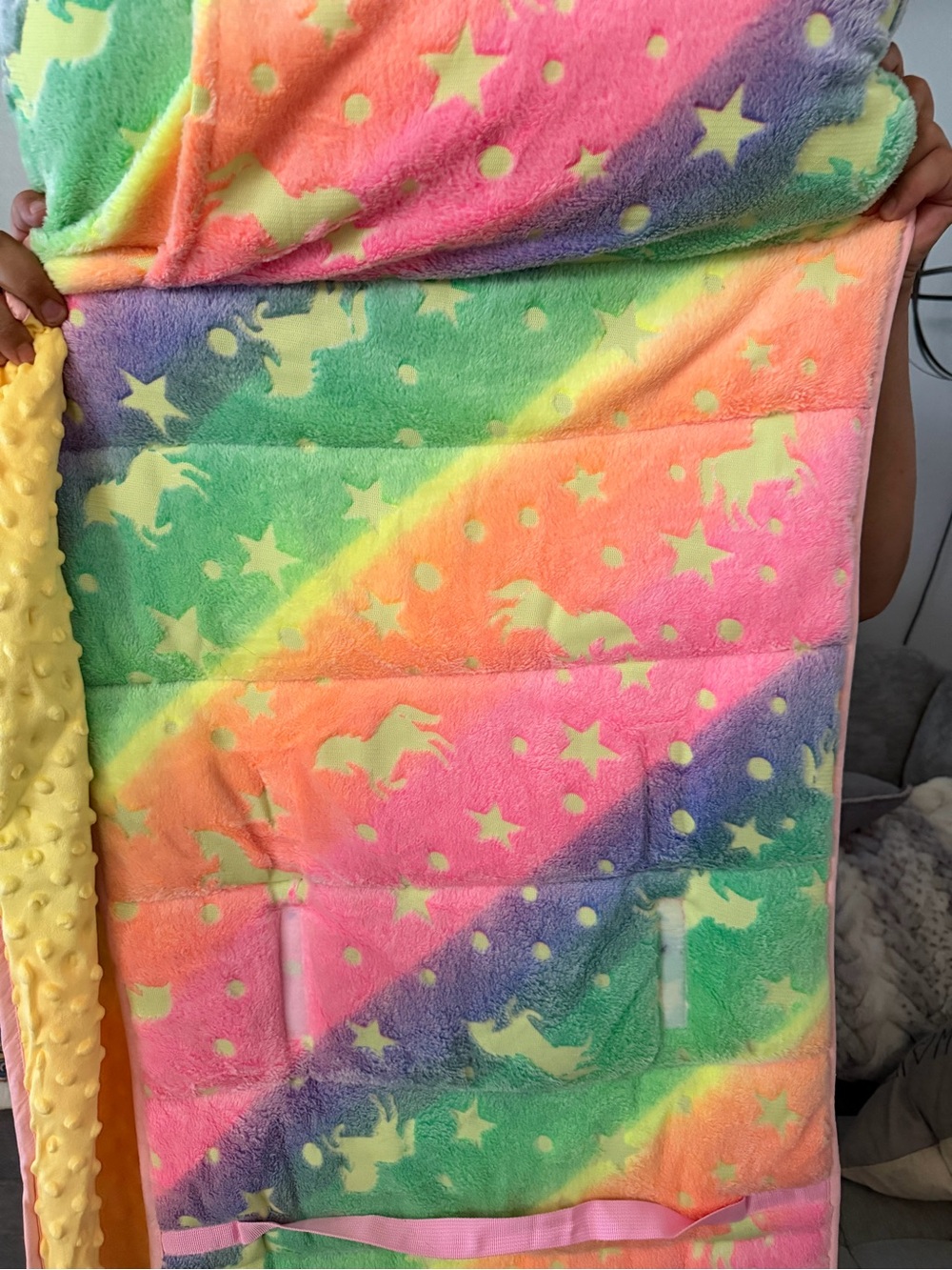 Kids Rainbow Unicorn Stars Plush Blanket and Pillow Nap Mat - Picture 3 of 6